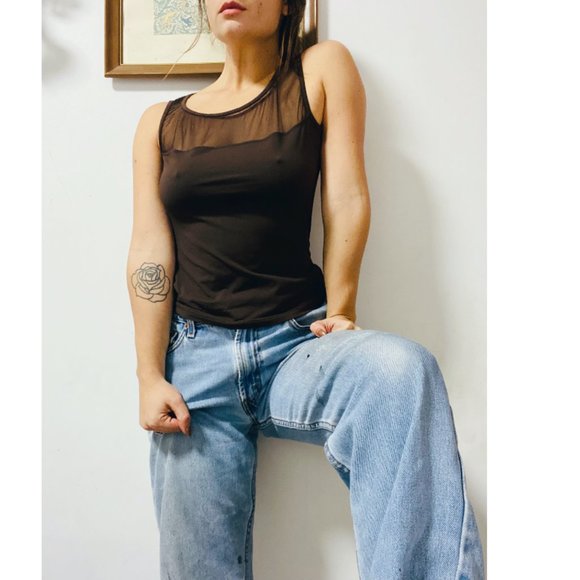 Moschino Tops - MOSCHINO - 90s Sheer Back Mesh Tank in Brown